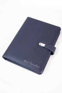 Kişiye Özel Organizer Defter - Termo Deri (336 Sayfa) 15x21 cm - İsme Özel Defter - Çizgili - Lacivert