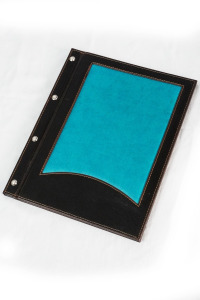 Termo Deri Çift Parçalı Göbekli Vidalı Menü Kabı (Restaurant Cafe Otel) - Mavi (A4) 